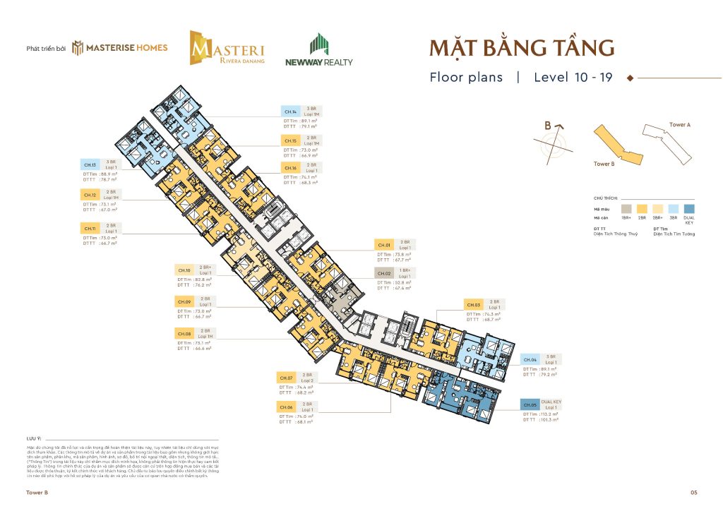 Mặt bằng tòa Tower B Masteri Rivera Danang Mặt bằng tòa Tower B Masteri Rivera Danang