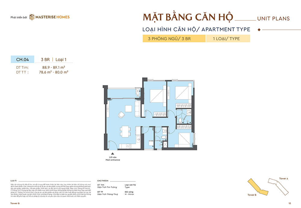 Thiết kế căn hộ 3PN dự án Masteri Rivera Danang